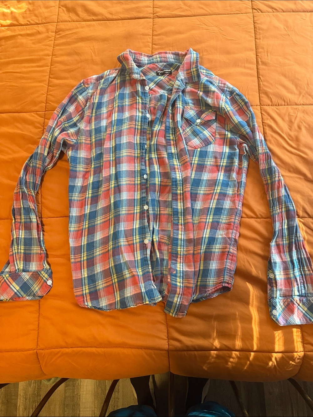 Men's Casual Plaid Button-Down Shirt - Blue & Red